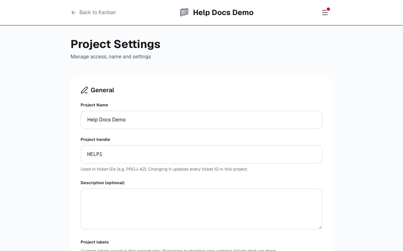 Project settings with name, icon and handle